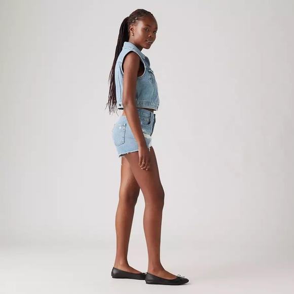 Levi’s 501® Original Fit High Rise Distressed Medium Wash Denim Jean Shorts 30 - Picture 10 of 12